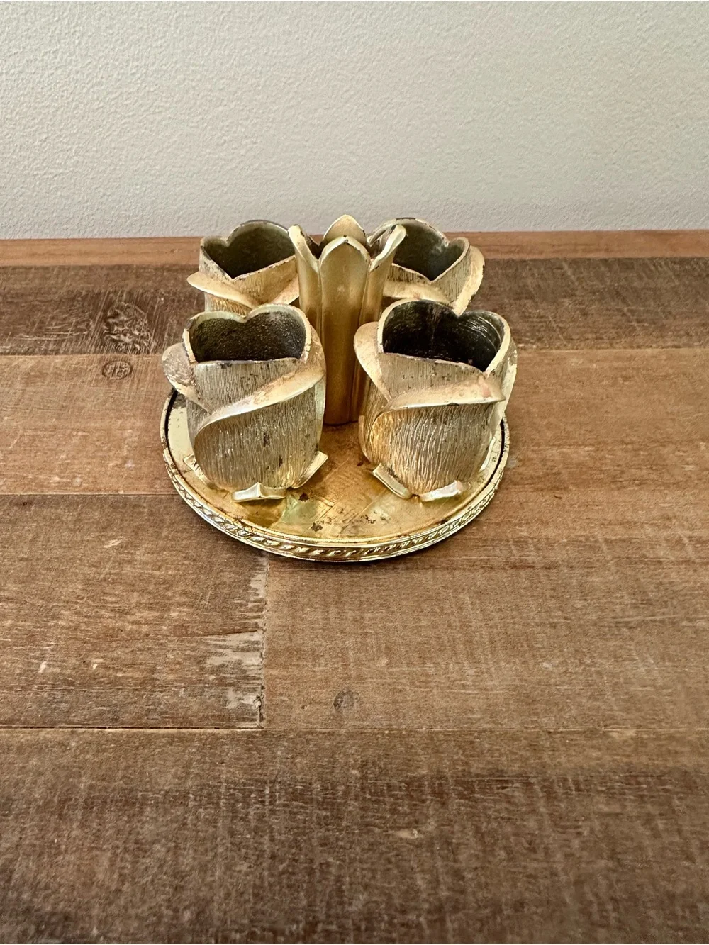 Vintage Avon Golden Vanity Lipstick Holder Gold Floral Metal Rosebud- Shaped
